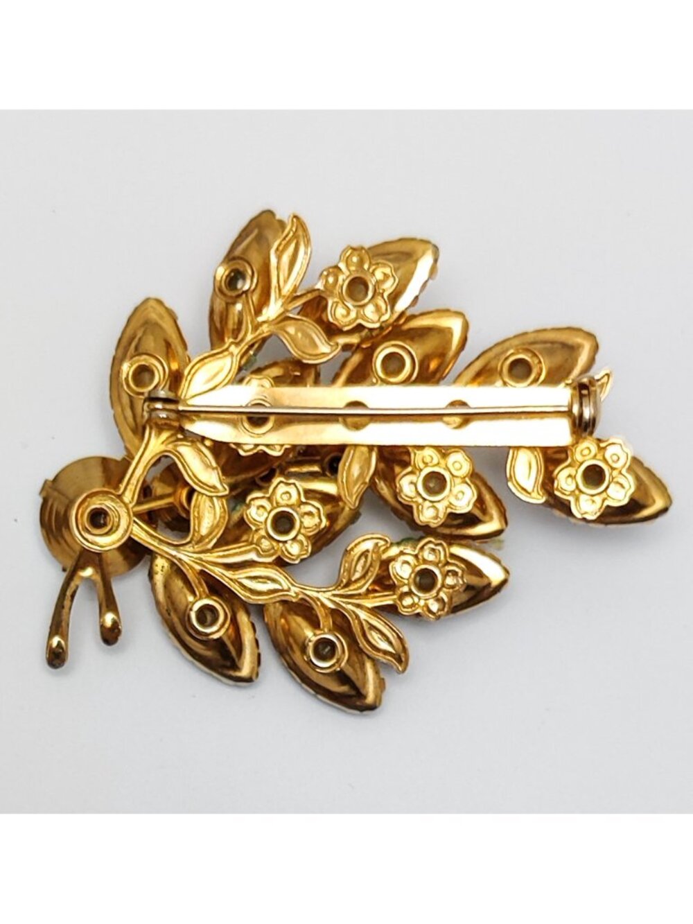Vintage 1950s Beau Jewels Brooch Baroque Navette Faux Pearls AB Crystals Rivets - Picture 2 of 3